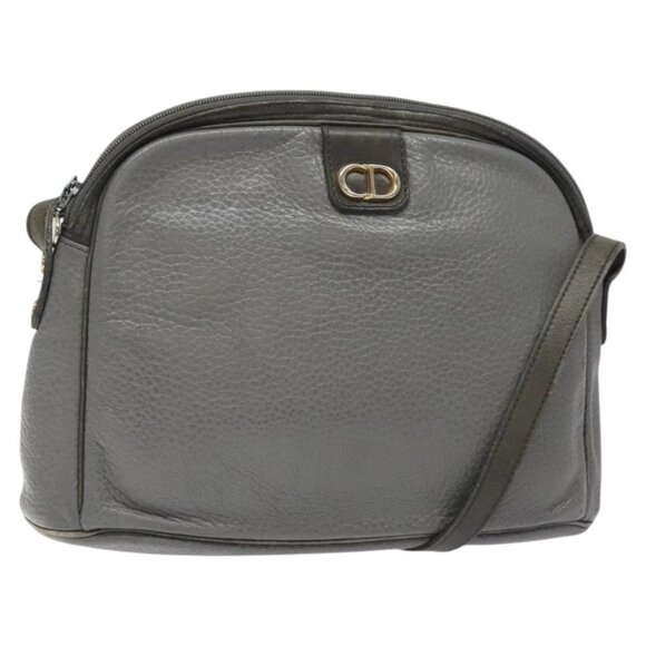 Christian Dior Shoulder Bag Leather Gray Gold Auth fm4687 - Picture 1 of 16